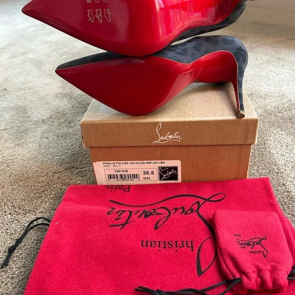 NIB Christian Louboutin Pigalle Follies 100 Nylon Reflex Leo, size 36.5 - Picture 4 of 7